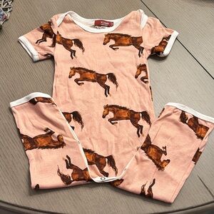 Milkbarn Pink Horse Print Kids Pajama Set